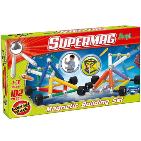 Set constructie magnetic 102 piese maxi wheels supermag