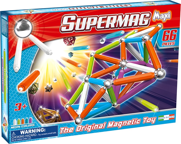 Set constructie magnetic 66 piese maxi neon supermag