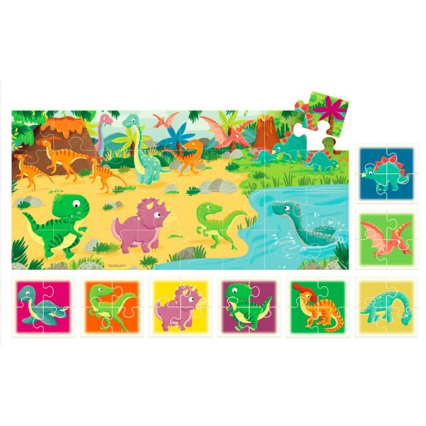 Puzzle cu doua fete dinozauri 8+1 headu - 2