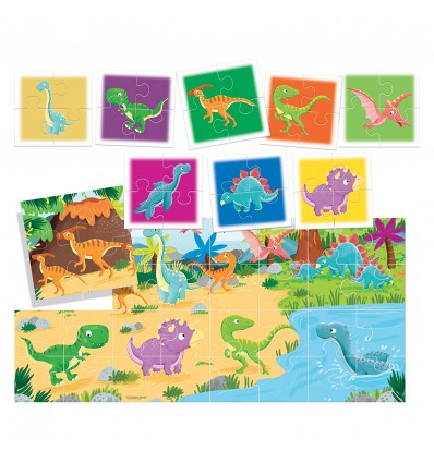 Puzzle cu doua fete dinozauri 8+1 headu - 1