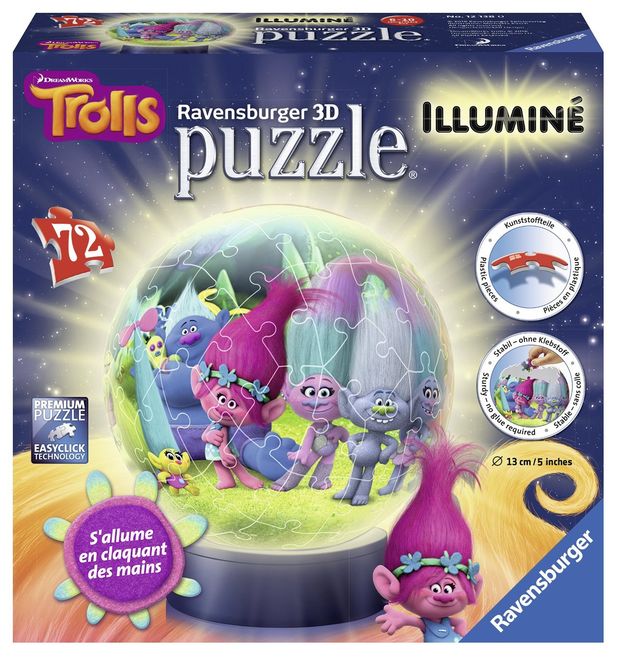 Puzzle 3d luminos trolls 72 piese ravensburger