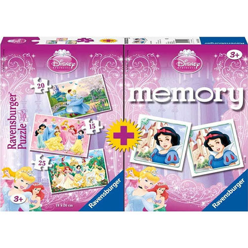 Puzzle si joc memory printesele disney 3buc in cutie 15/20/25 pie