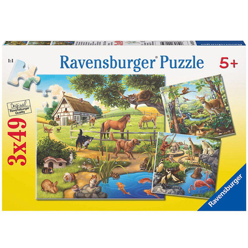 Puzzle animale domestice 3x49 piese ravensburger