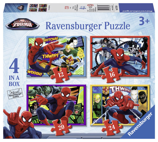 Puzzle spiderman 4 buc in cutie 12/16/20/24 piese ravensburger