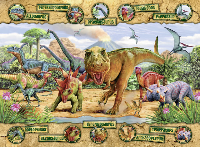 Puzzle dinozauri cu pui 100 piese ravensburger - 1