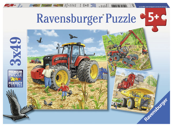 Puzzle masinarii 3x49 piese ravensburger