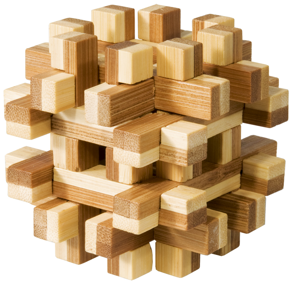 Joc logic iq din lemn bambus magic blocks puzzle 3d fridolin imagine